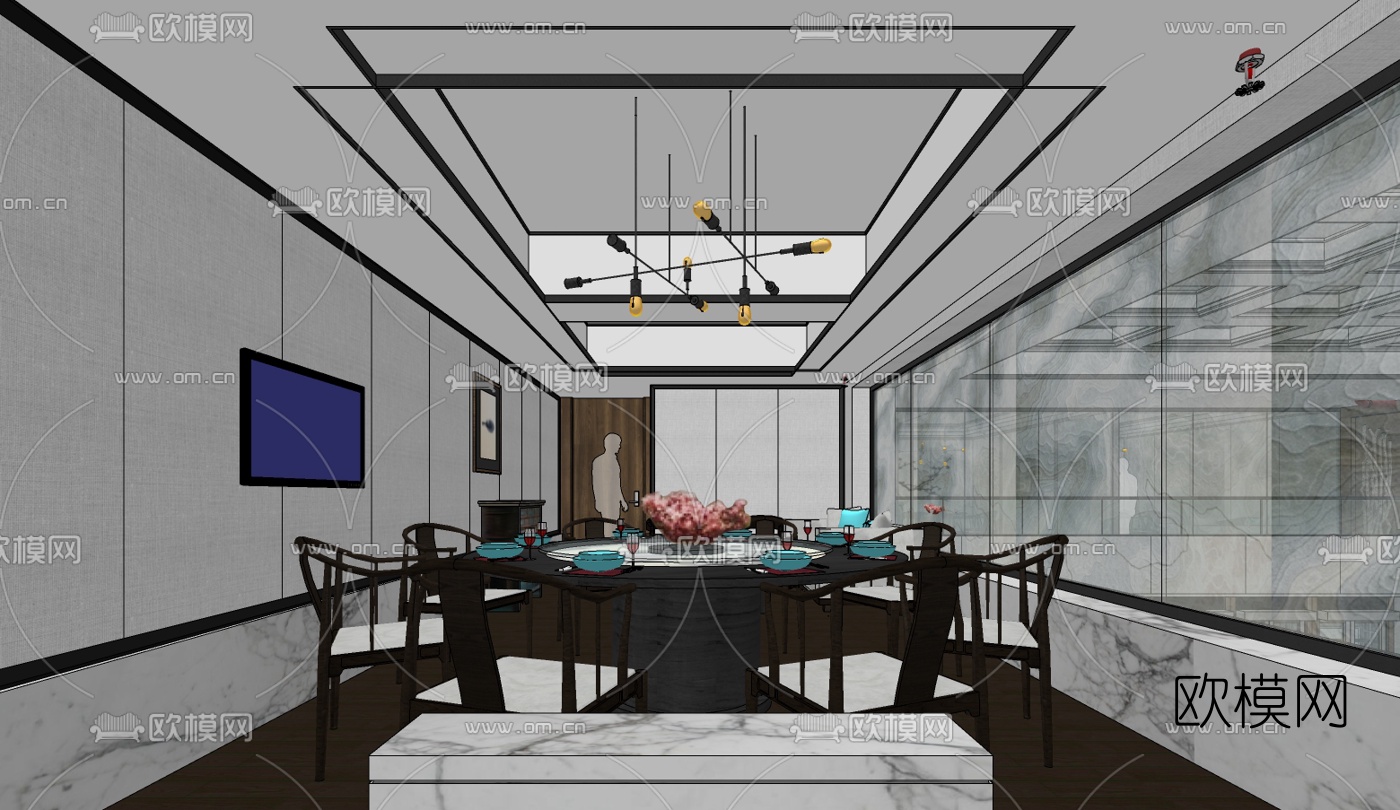 新中式餐厅su模型