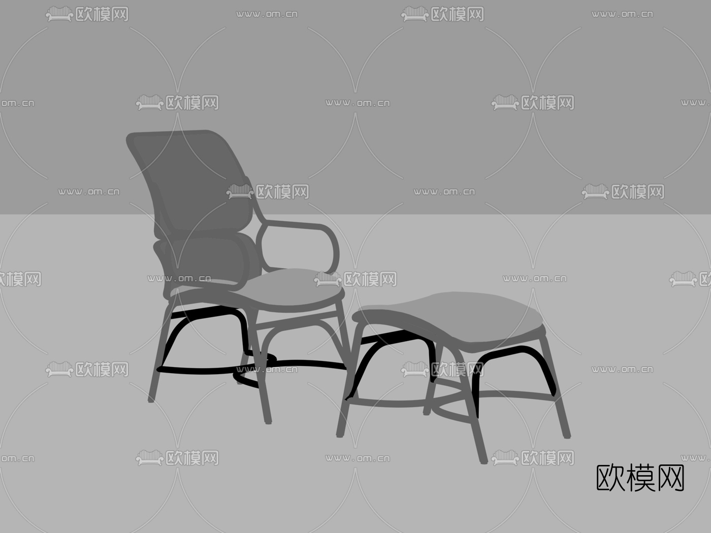 现代藤编休闲躺椅3d模型