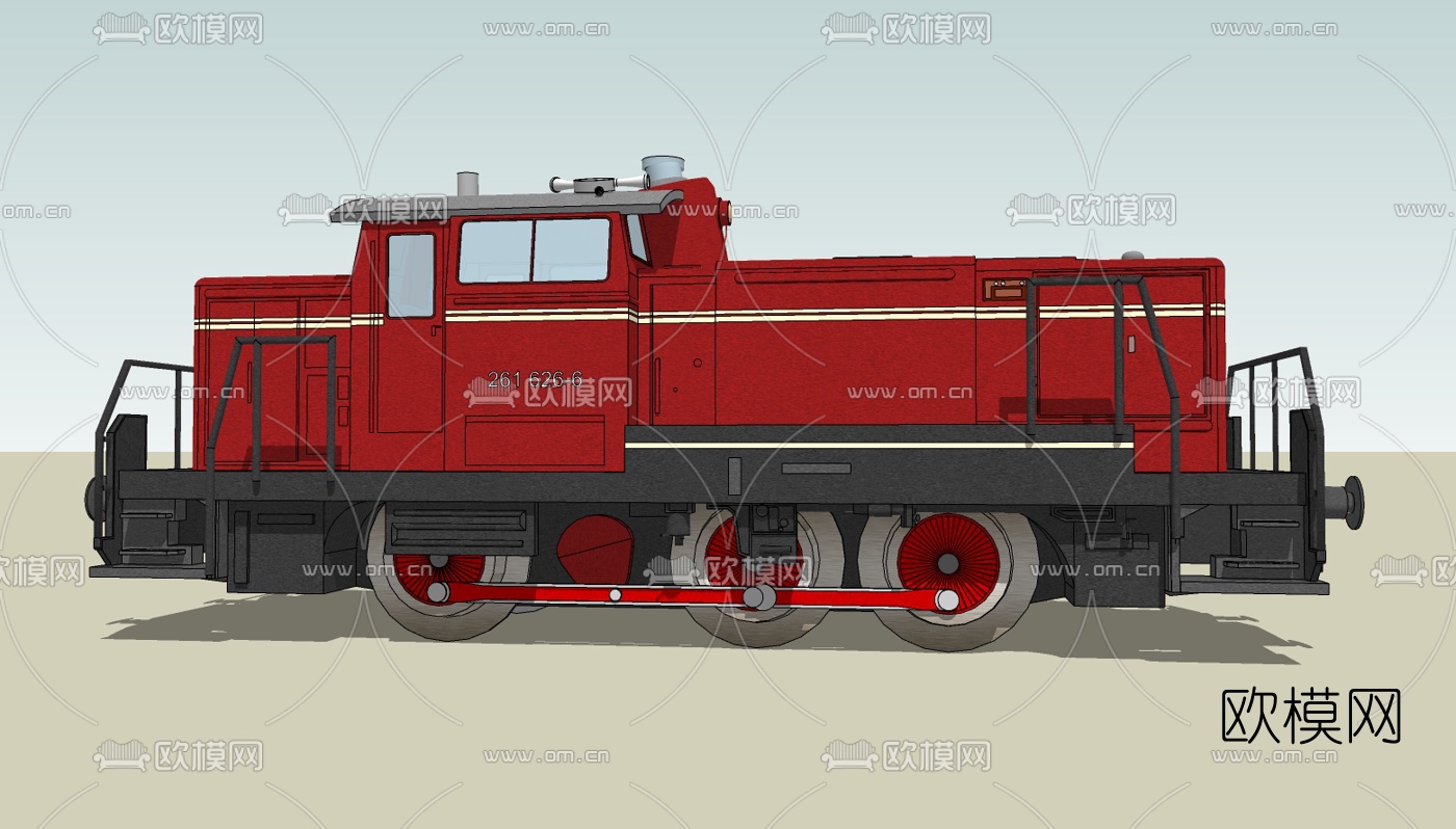 工业风蒸汽火车头免费su模型下载（渲染图2）