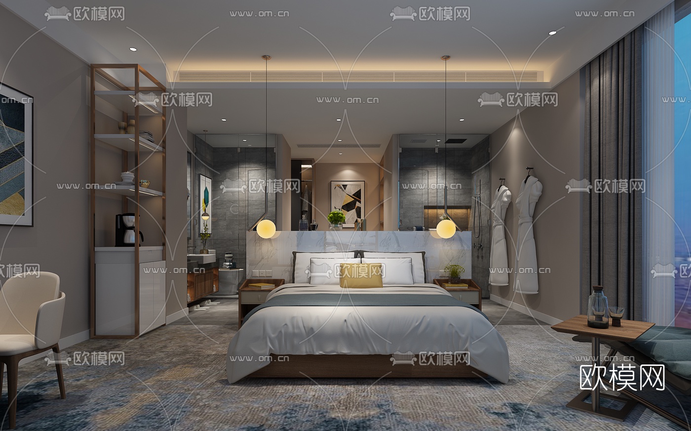 现代酒店客房套间3D模型-免费3dmax模型库-欧模网