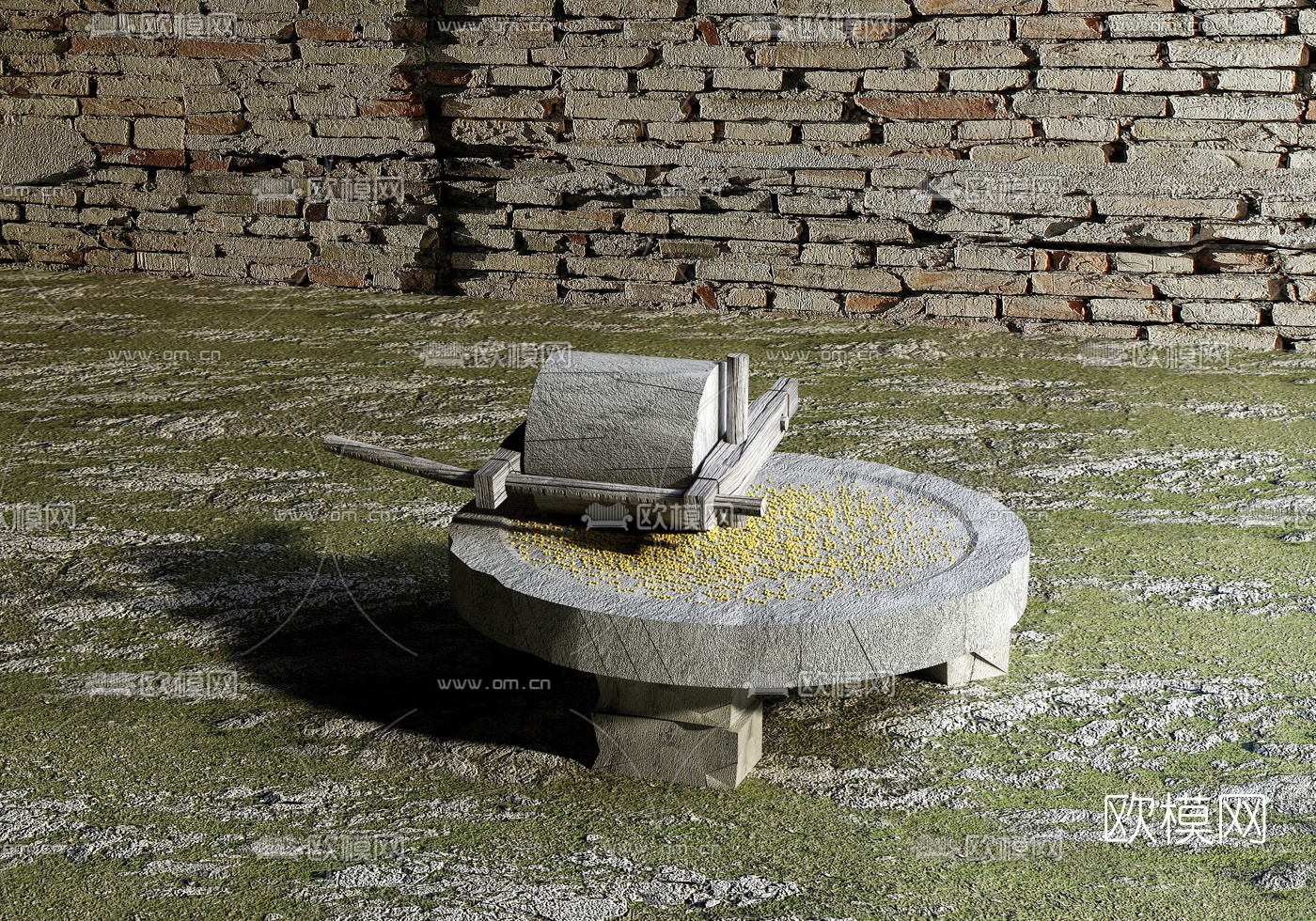 自然风农具石磨3d模型下载