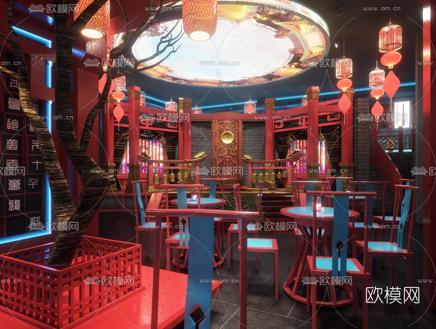 中式中餐厅3d模型下载