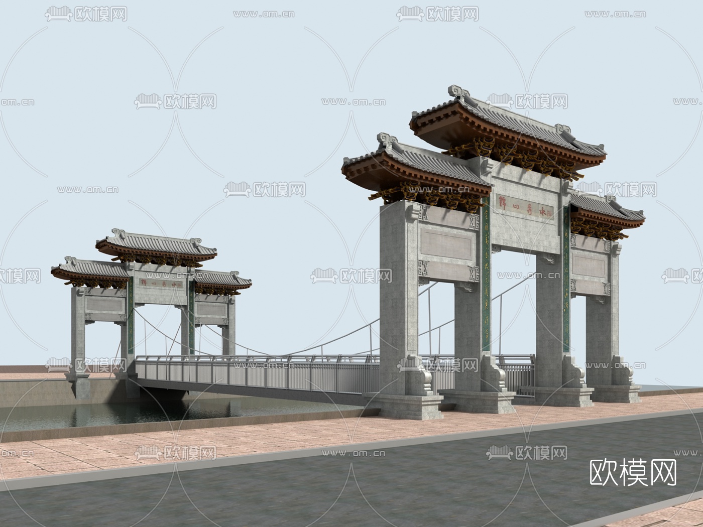 中式大桥外观3d模型