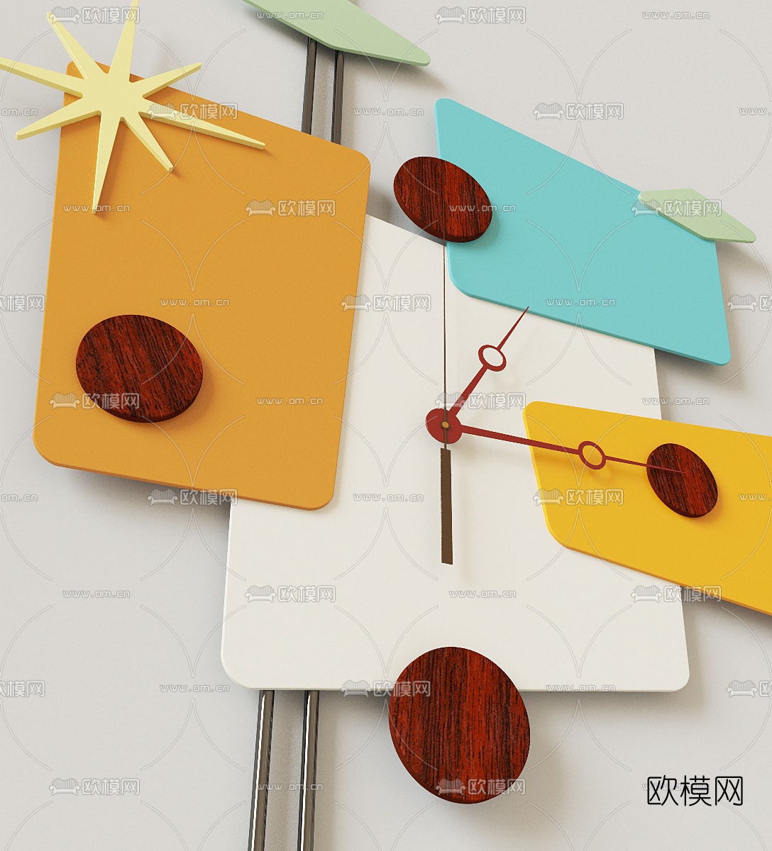 北欧童趣挂钟3d模型下载（渲染图1）
