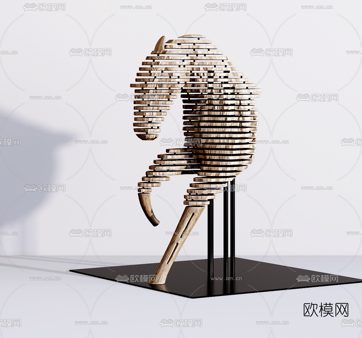 现代马雕塑木雕摆件3d模型