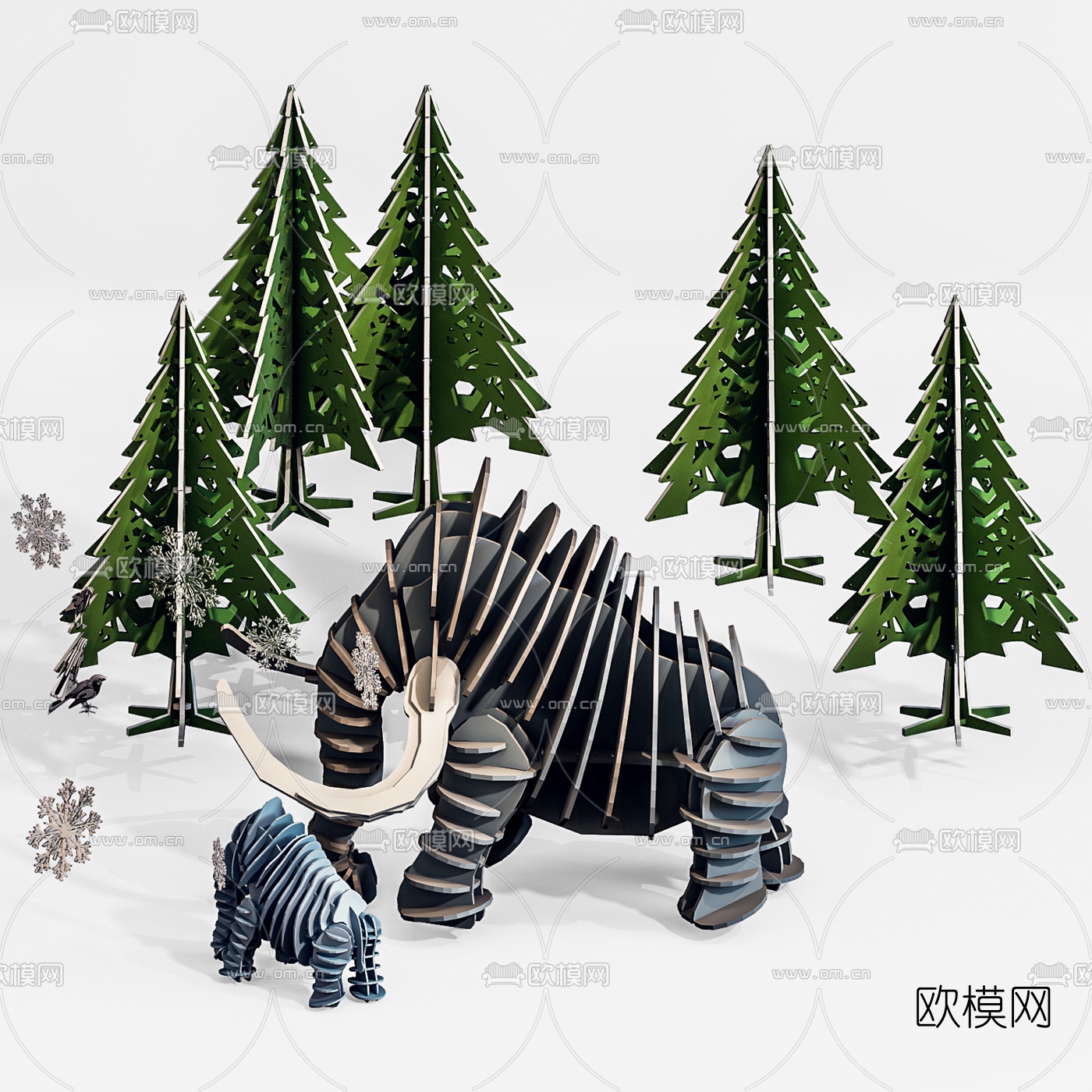 现代大象树积木3d模型