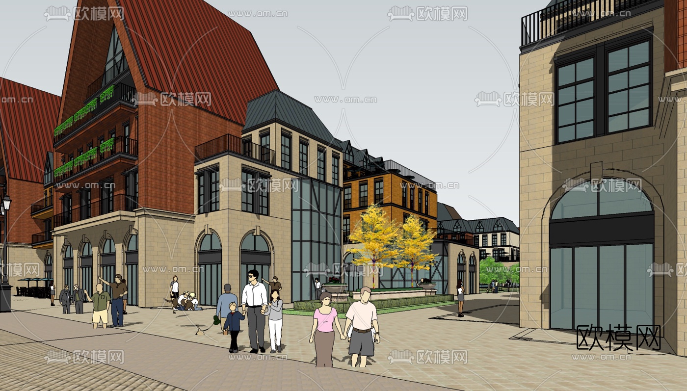 欧式商业街su模型下载（渲染图5）