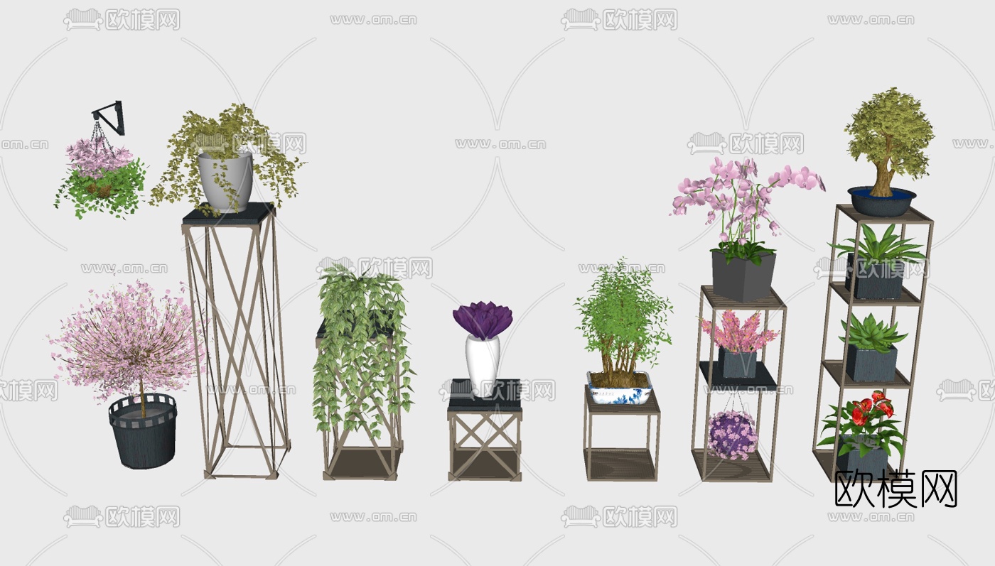 现代植物盆栽组合su模型下载（渲染图1）