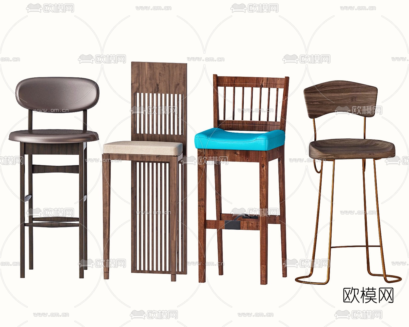 现代实木吧台椅3d模型下载
