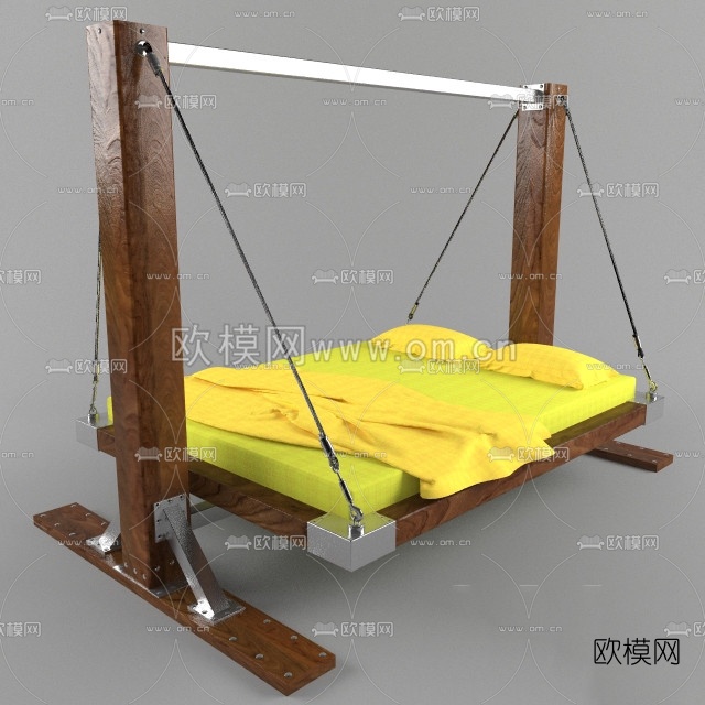 现代实木双人吊床3D模型免费下载