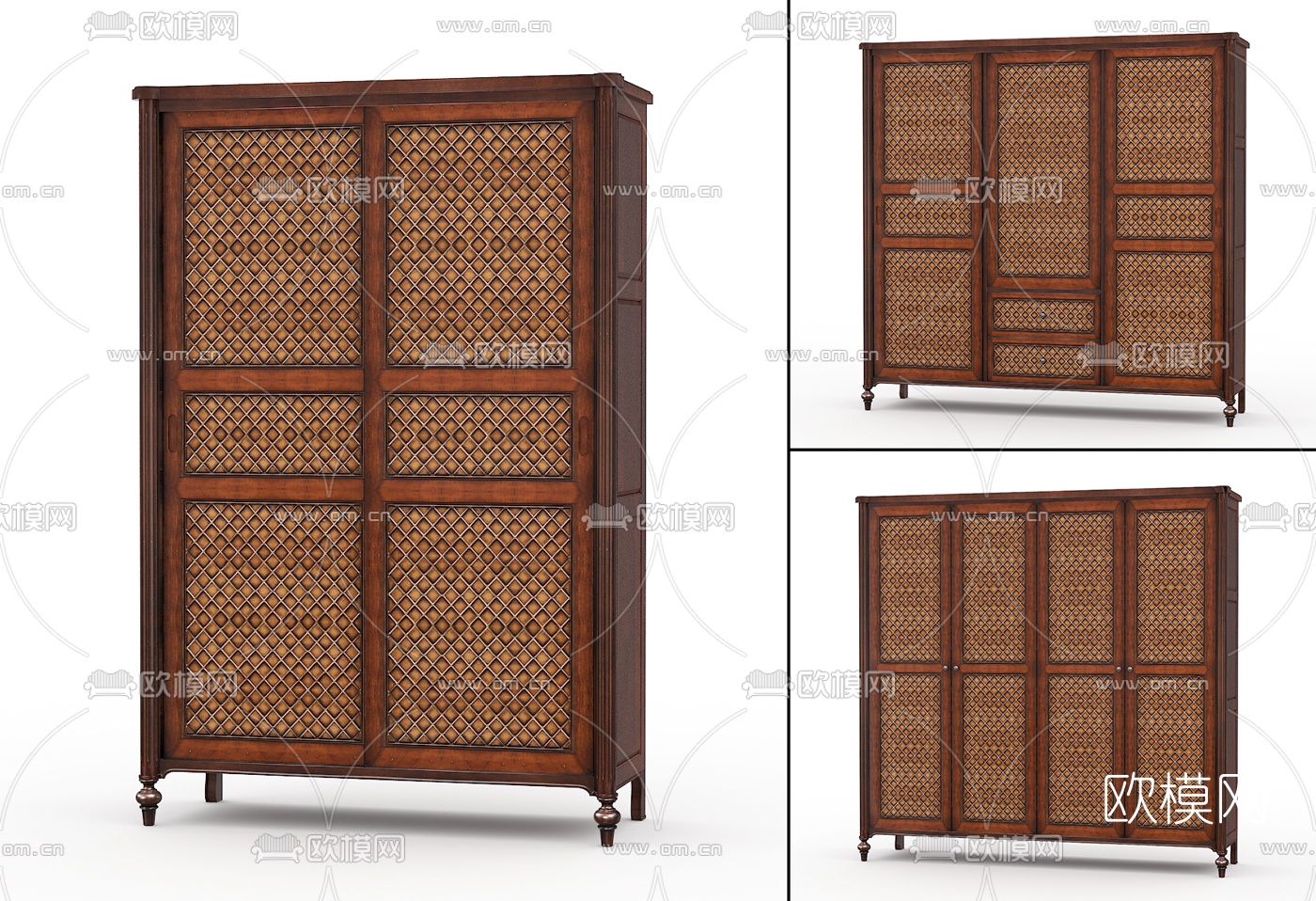 美式实木衣柜3d模型下载