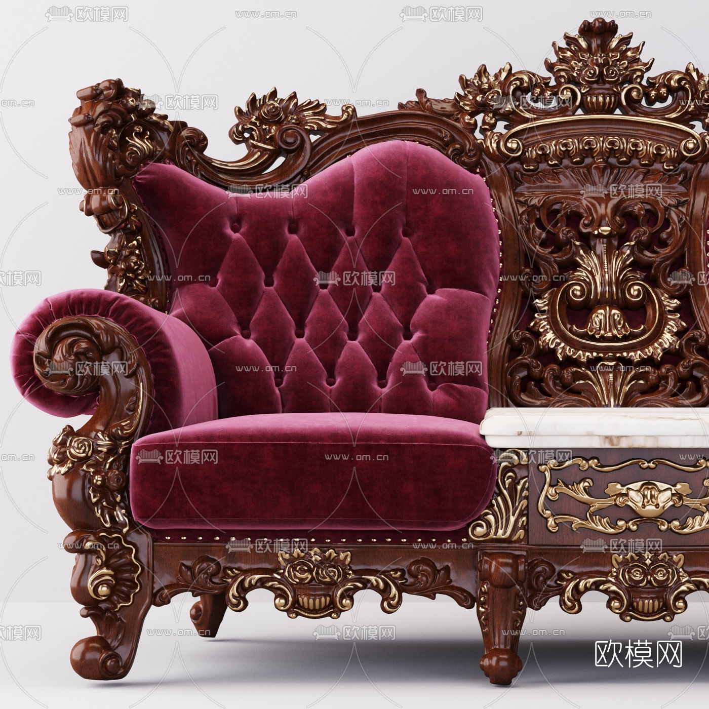 欧式布艺雕花单人双人沙发3d模型下载（渲染图2）