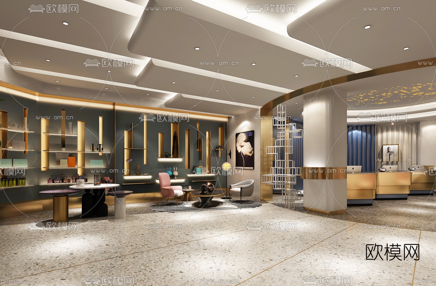 现代酒店大堂接待区3d模型下载（渲染图2）