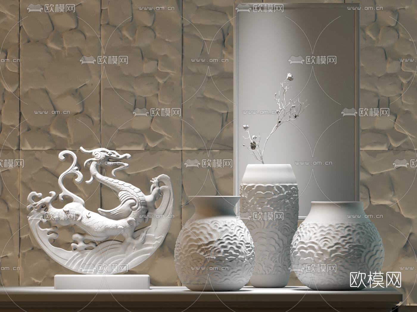 中式龙玉石饰品摆件3d模型