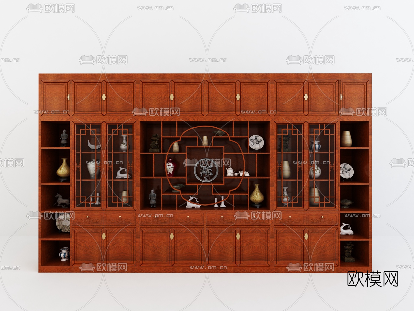 中式实木装饰柜边柜组合3D模型下载（渲染图4）