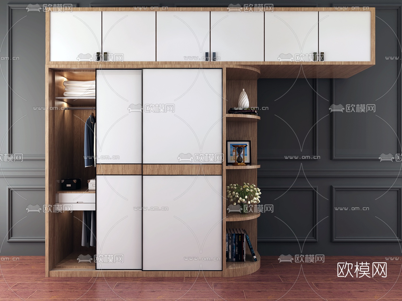 现代实木衣柜组合3d模型下载（渲染图2）