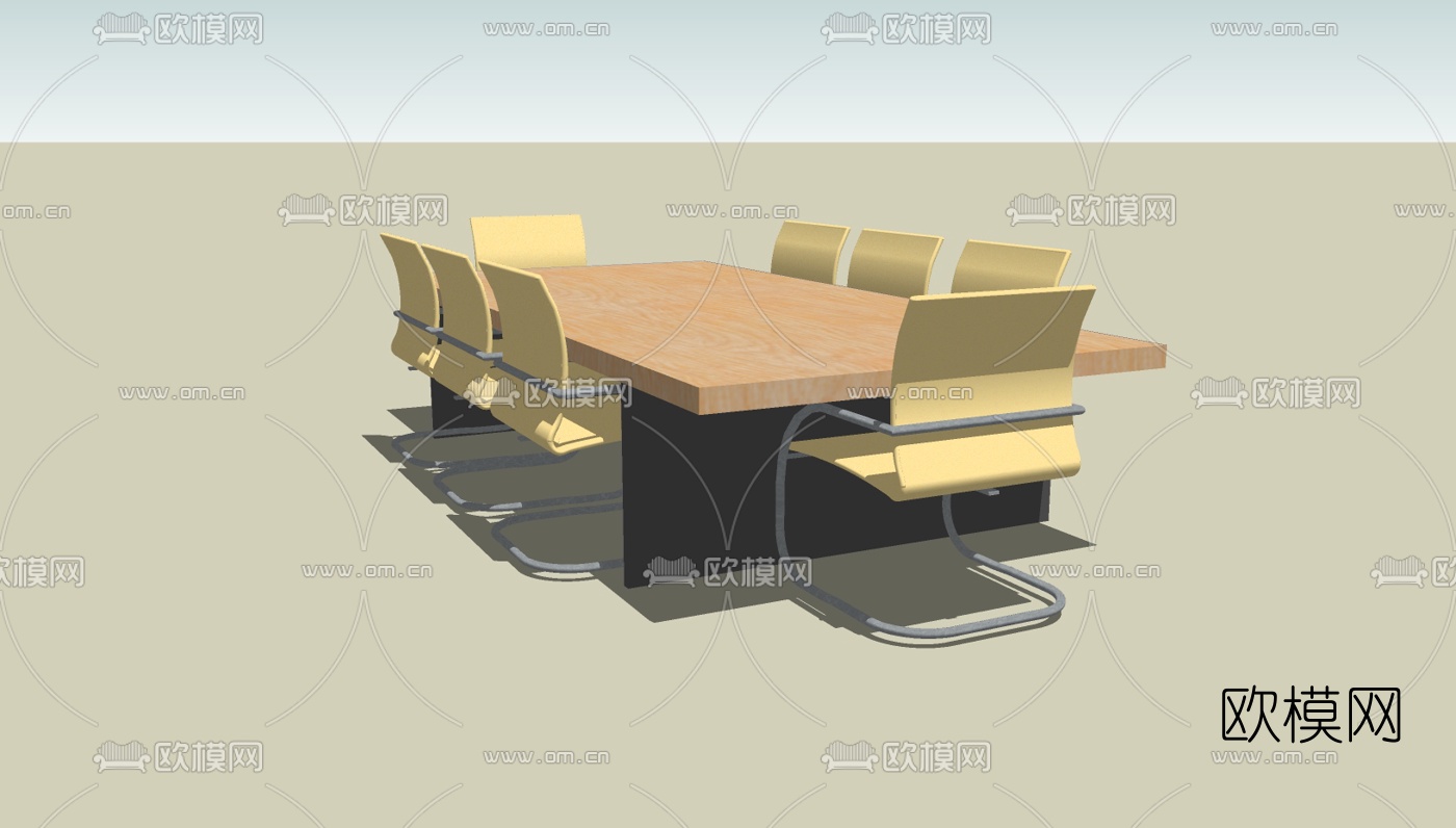 现代会议桌椅组合免费su模型下载（渲染图1）