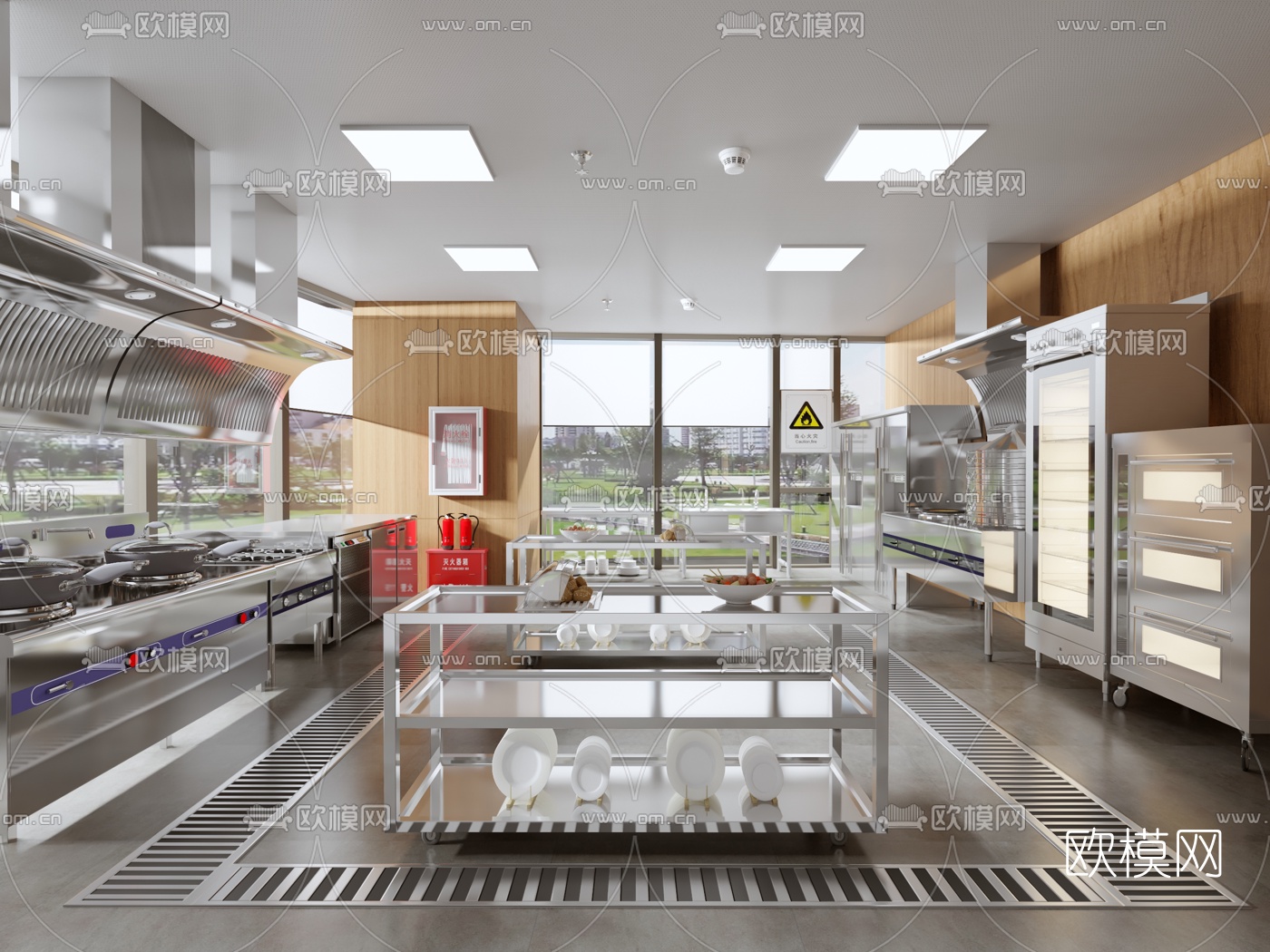 现代酒店中央厨房后厨3d模型