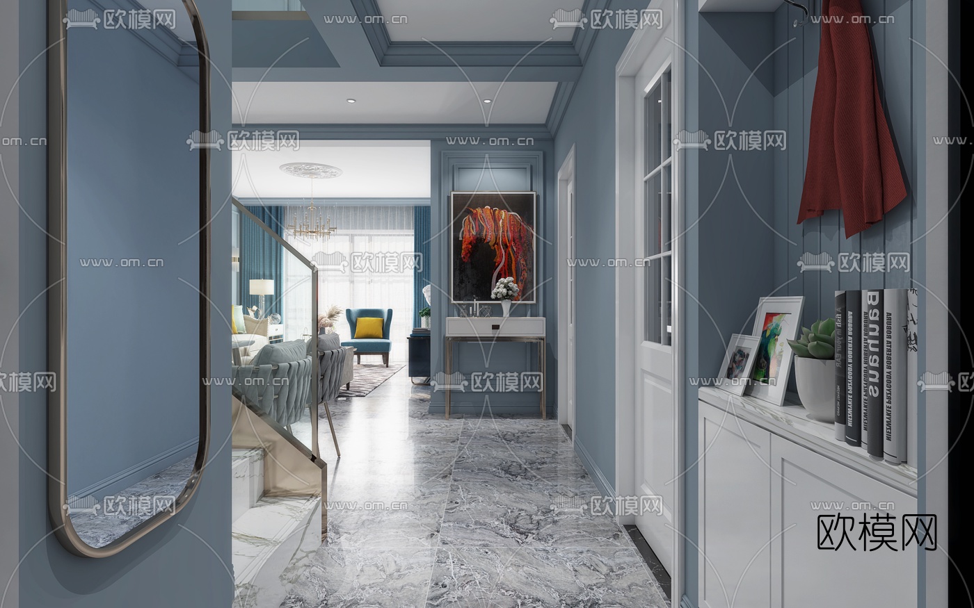 欧式客厅餐厅3d模型下载（渲染图5）