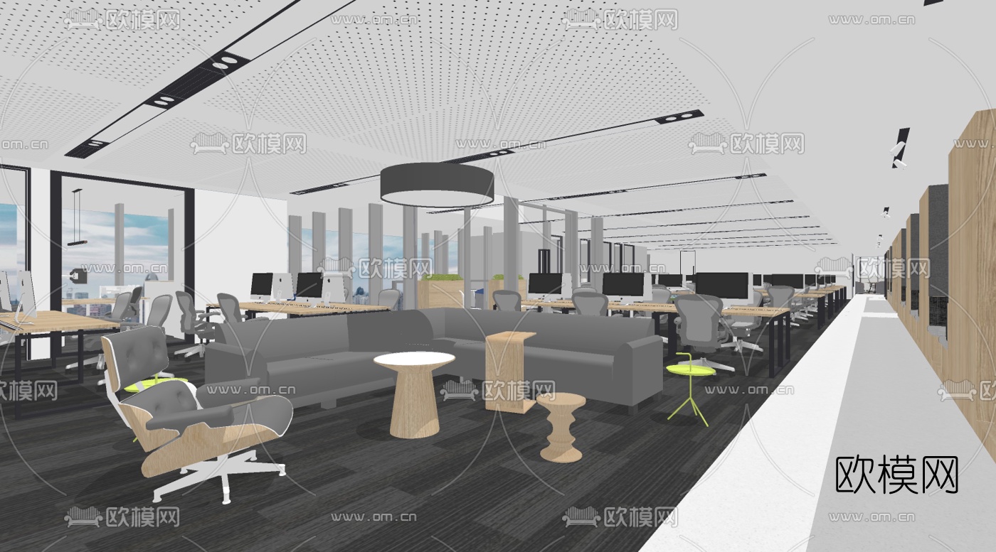 现代办公区su模型下载（渲染图3）