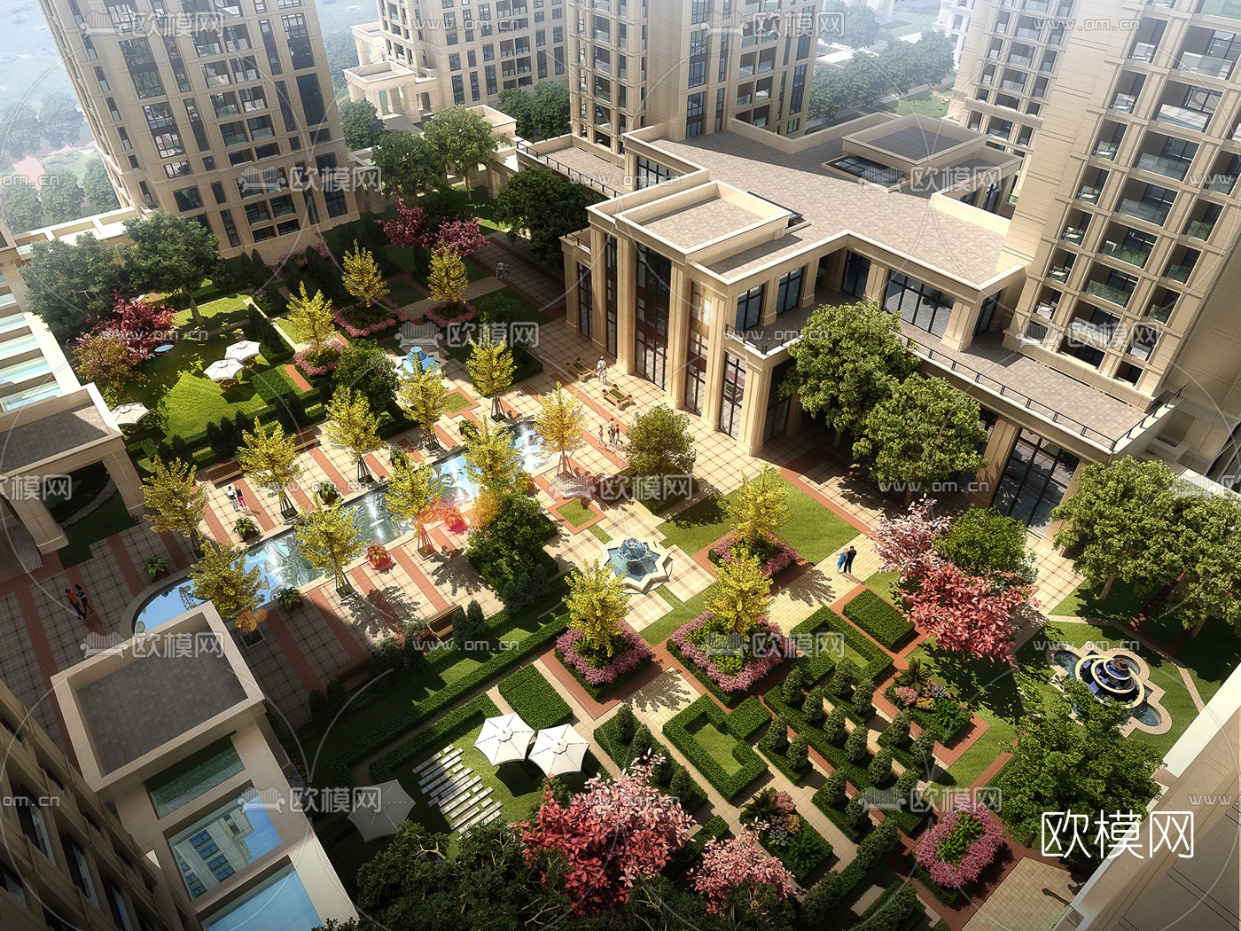 现代住宅小区园林景观3d模型