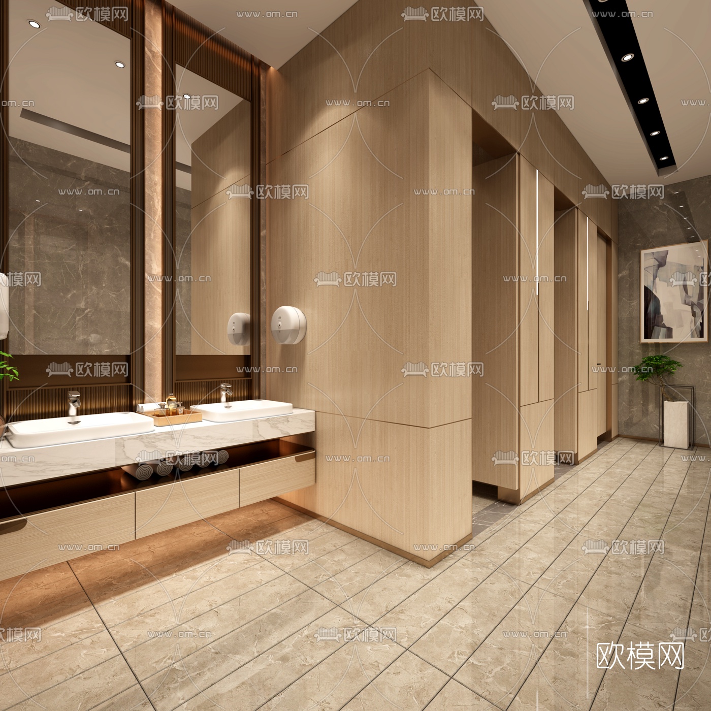 现代公共卫生间3d模型下载（渲染图4）