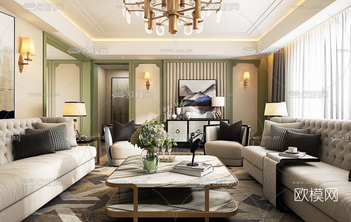 后现代客厅3D模型下载（渲染图1）