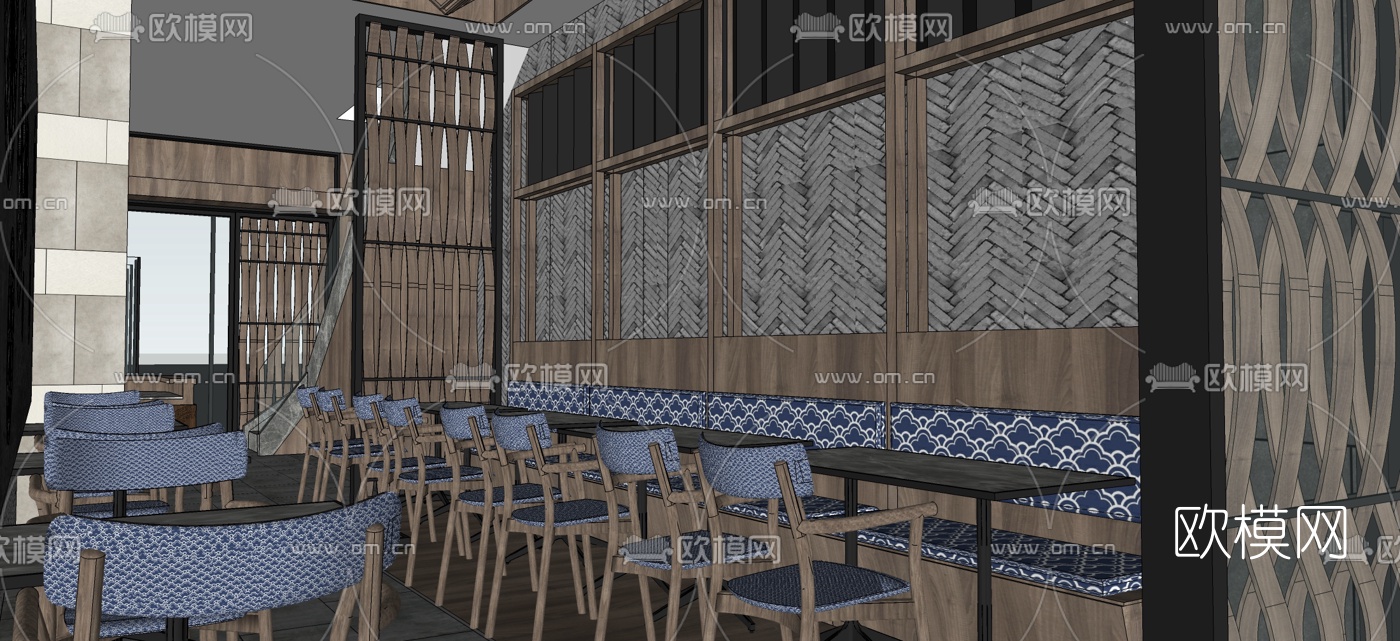 新中式餐厅su模型下载（渲染图3）