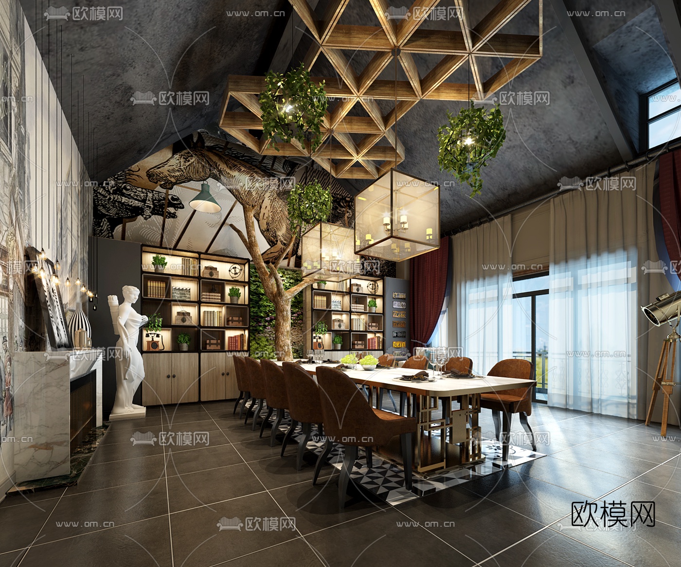 工业风主题餐厅3D模型