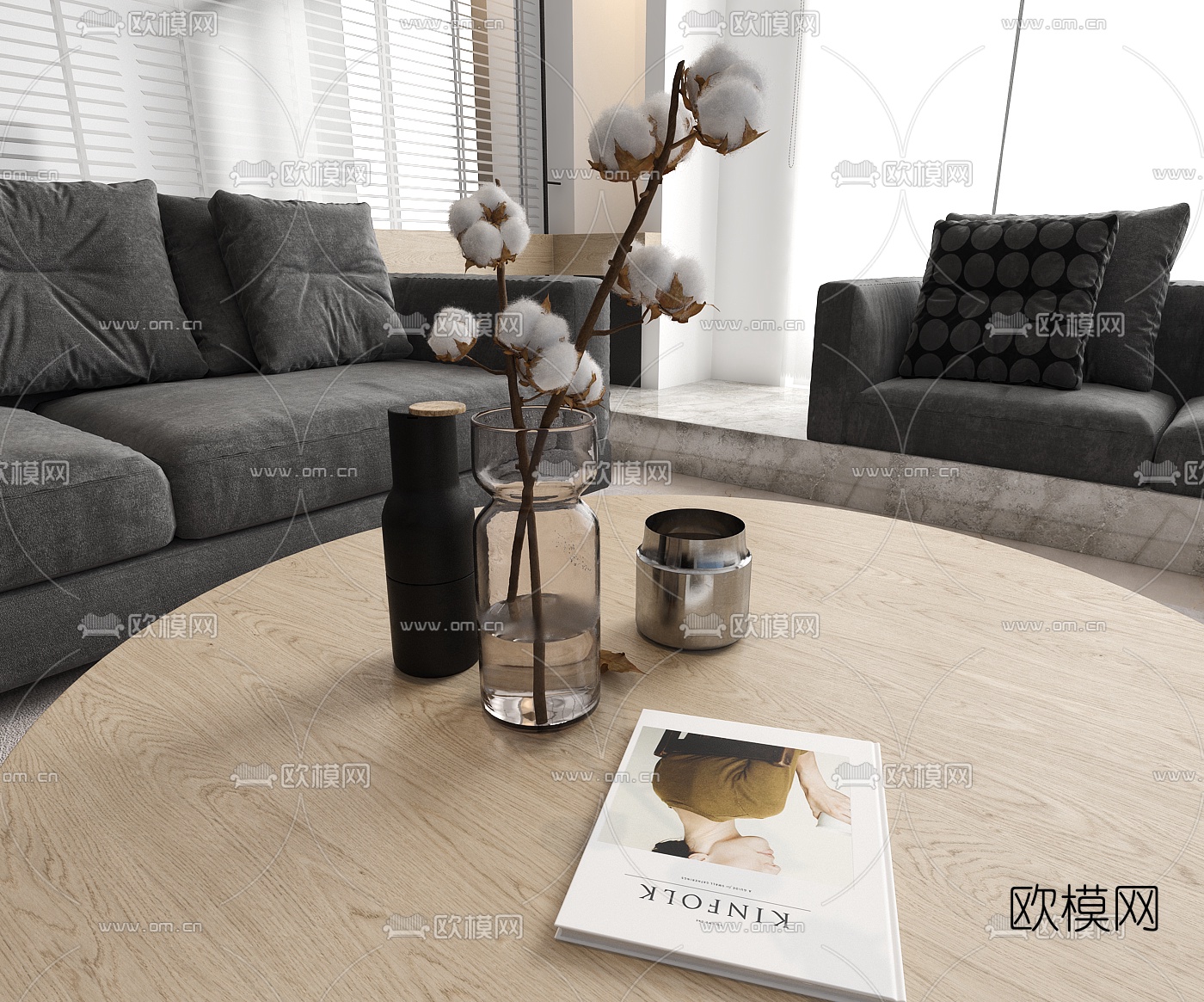 现代布艺组合沙发茶几组合3D模型