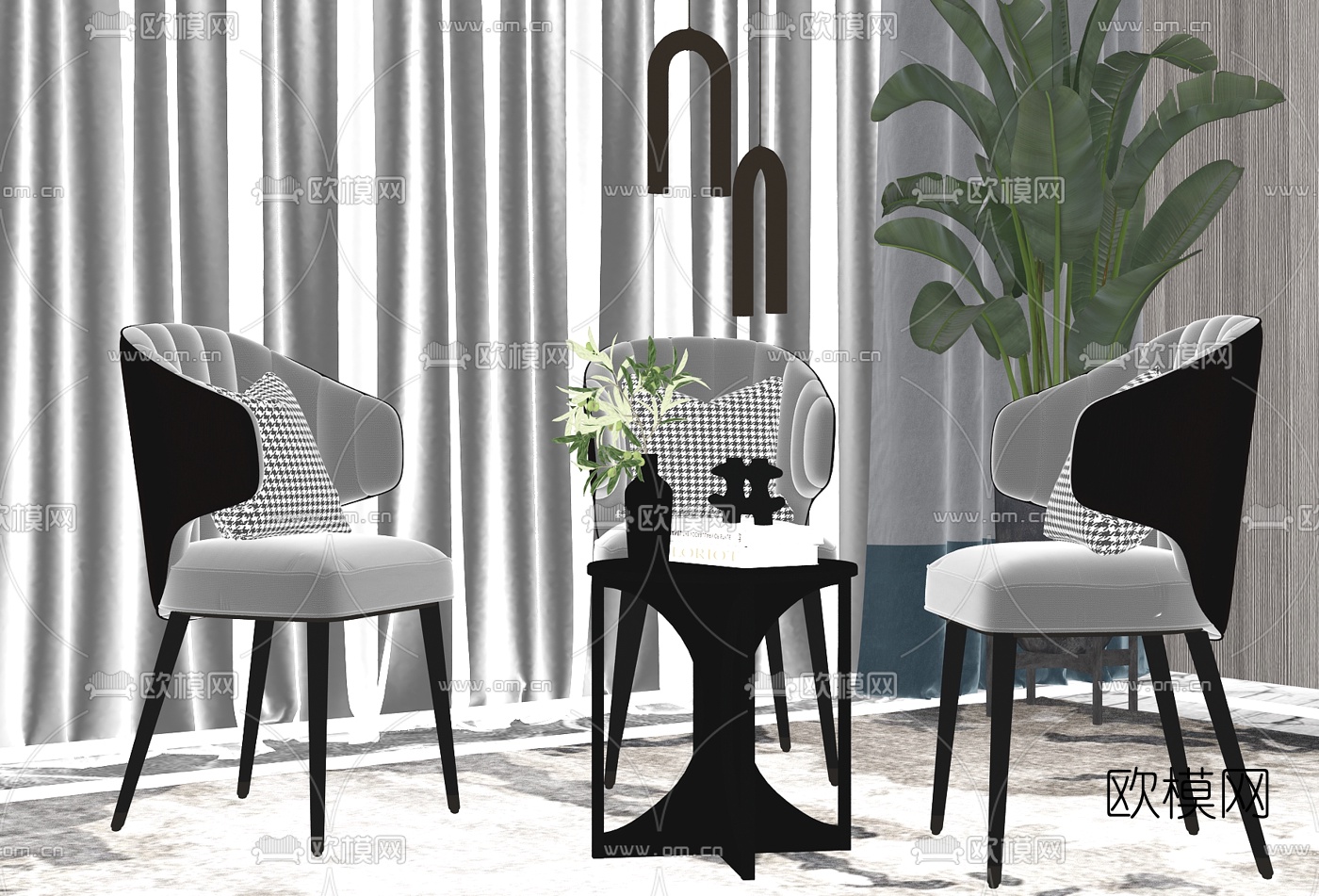 现代轻奢休闲椅su模型下载（渲染图2）