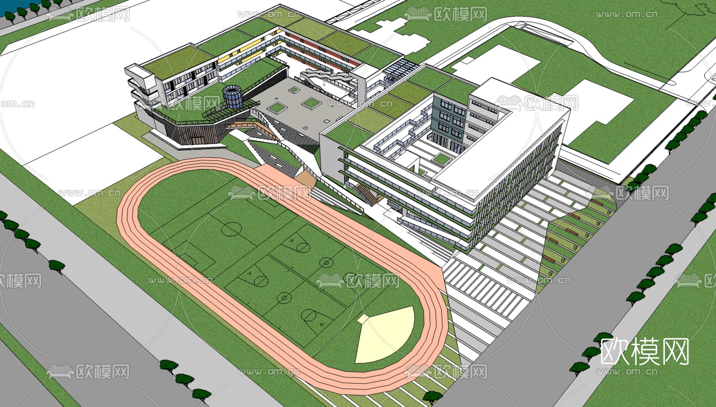现代教学楼su模型下载（渲染图1）