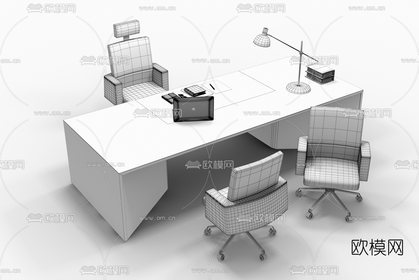 现代办公大班台桌椅3d模型