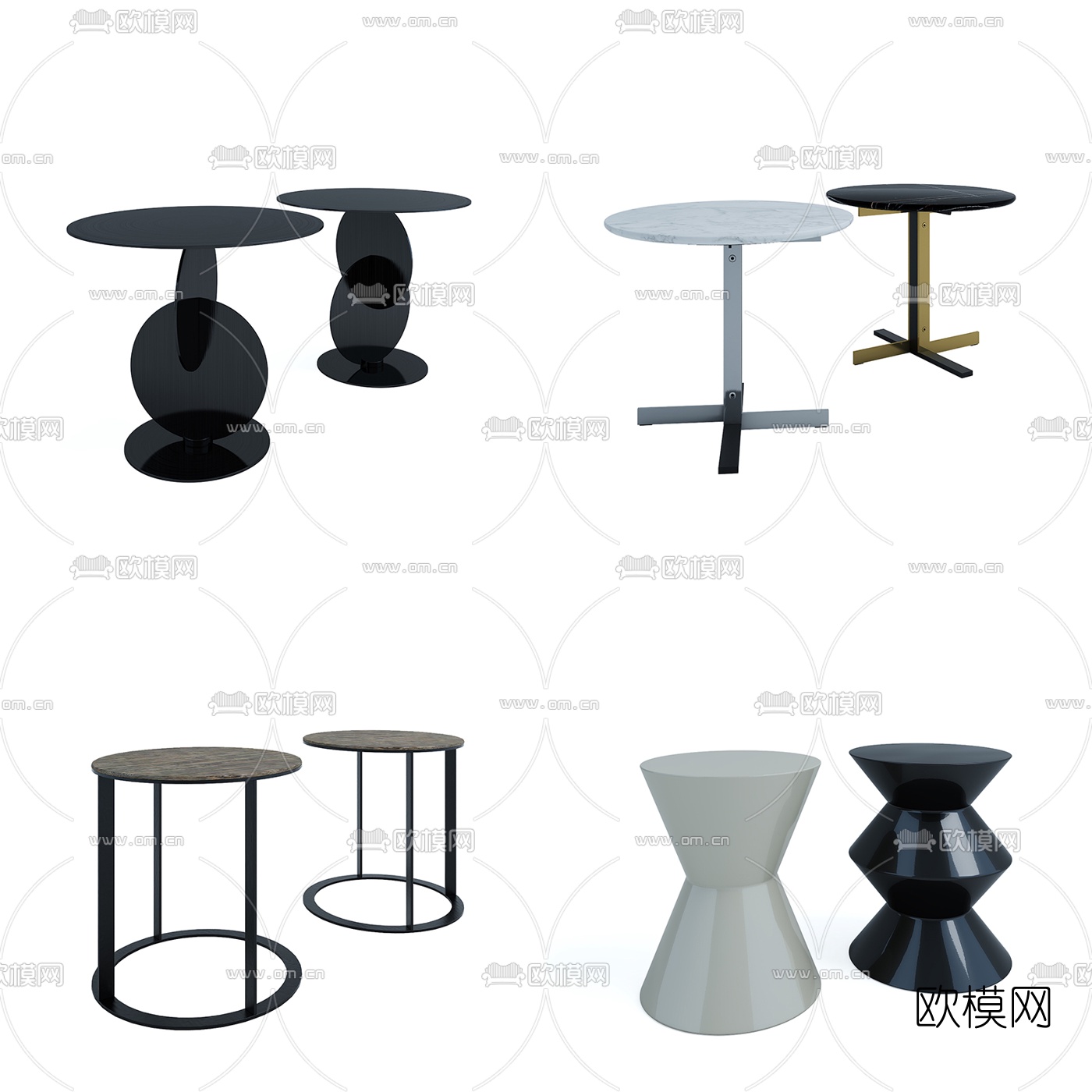 意大利米洛提 Minotti 现代圆几边几组合3D模型