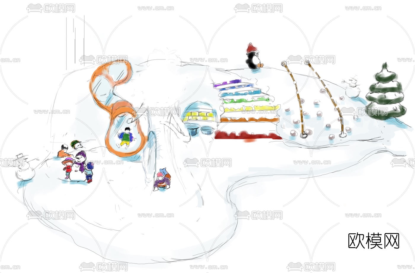 现代儿童游乐场su模型下载（渲染图1）