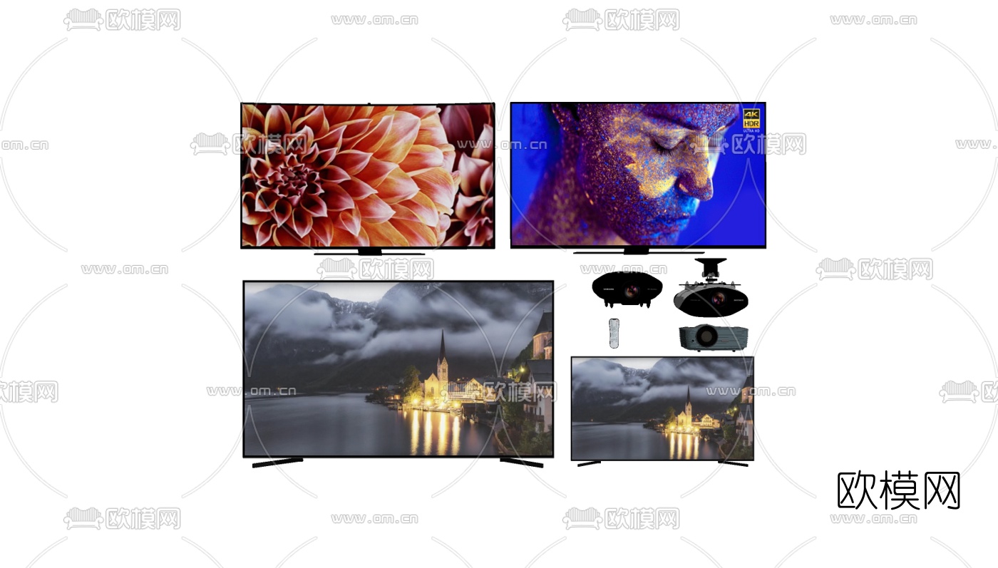 现代曲屏电视机投影仪组合su模型下载（渲染图2）