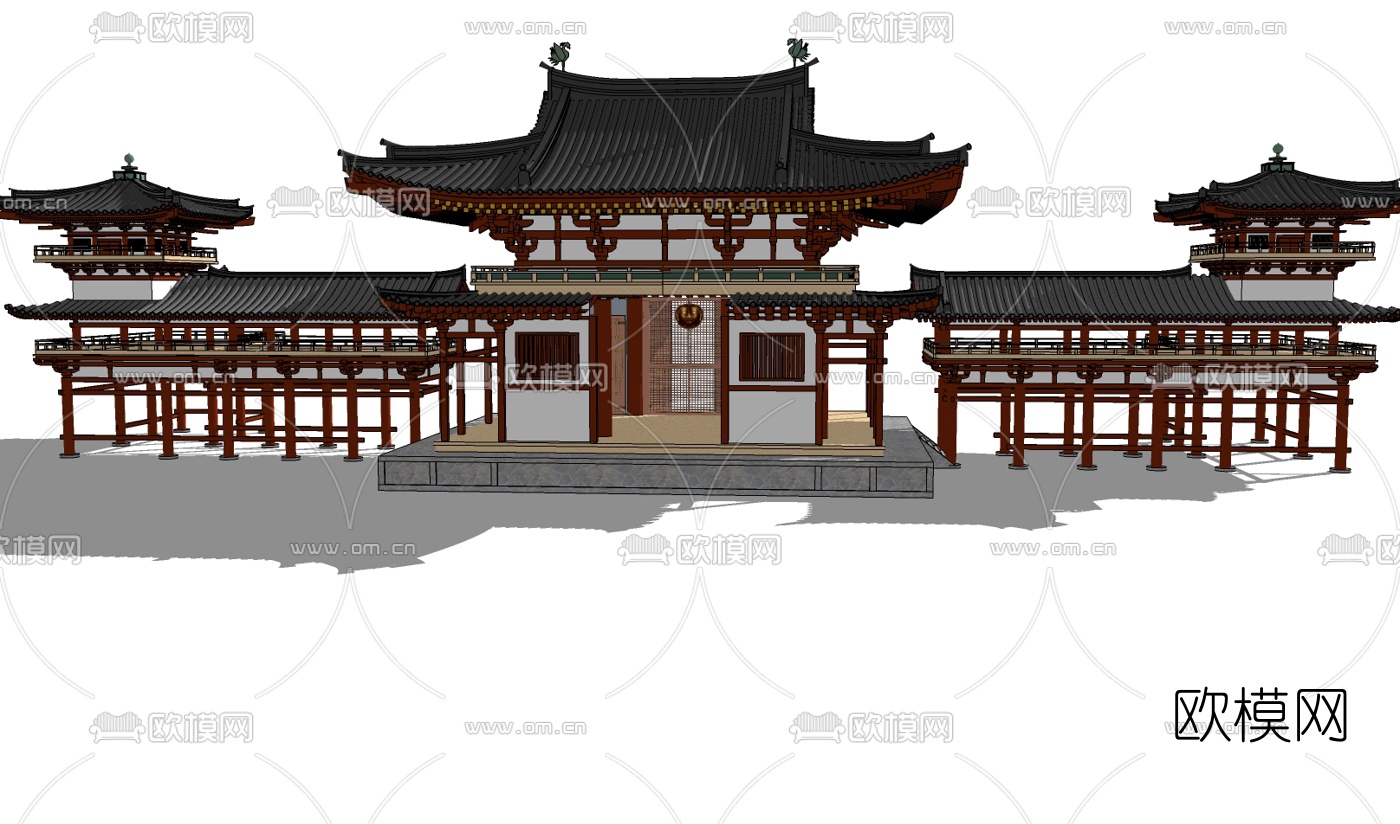 中式亭子长廊阁楼免费su模型下载