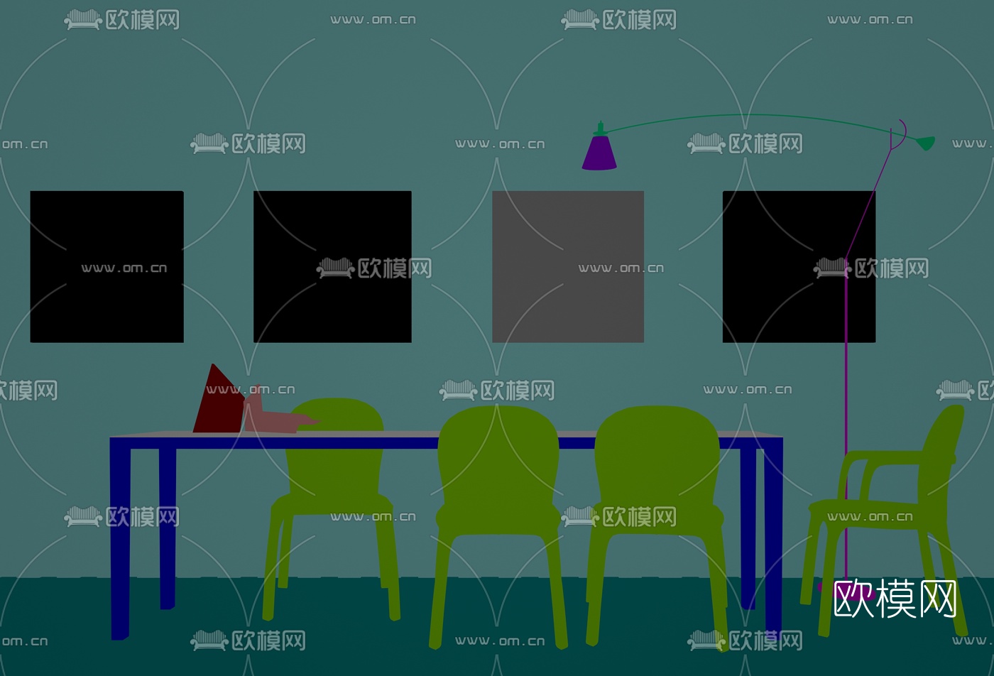 意大利Poltrona Frau品牌 现代餐桌椅落地灯3D模型下载（渲染图2）
