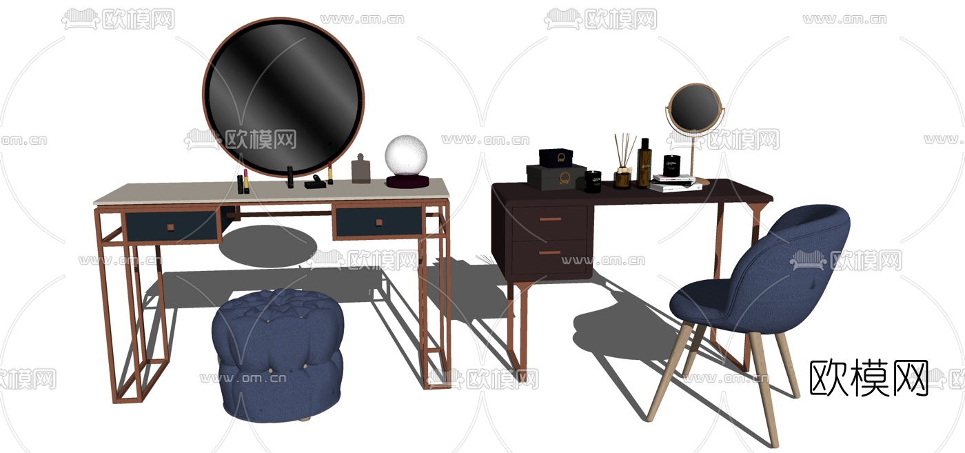 现代梳妆台组合su模型下载（渲染图1）