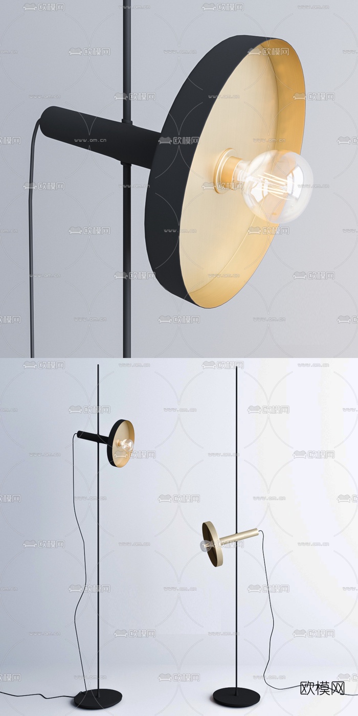现代简约金属落地灯3d模型下载（渲染图1）