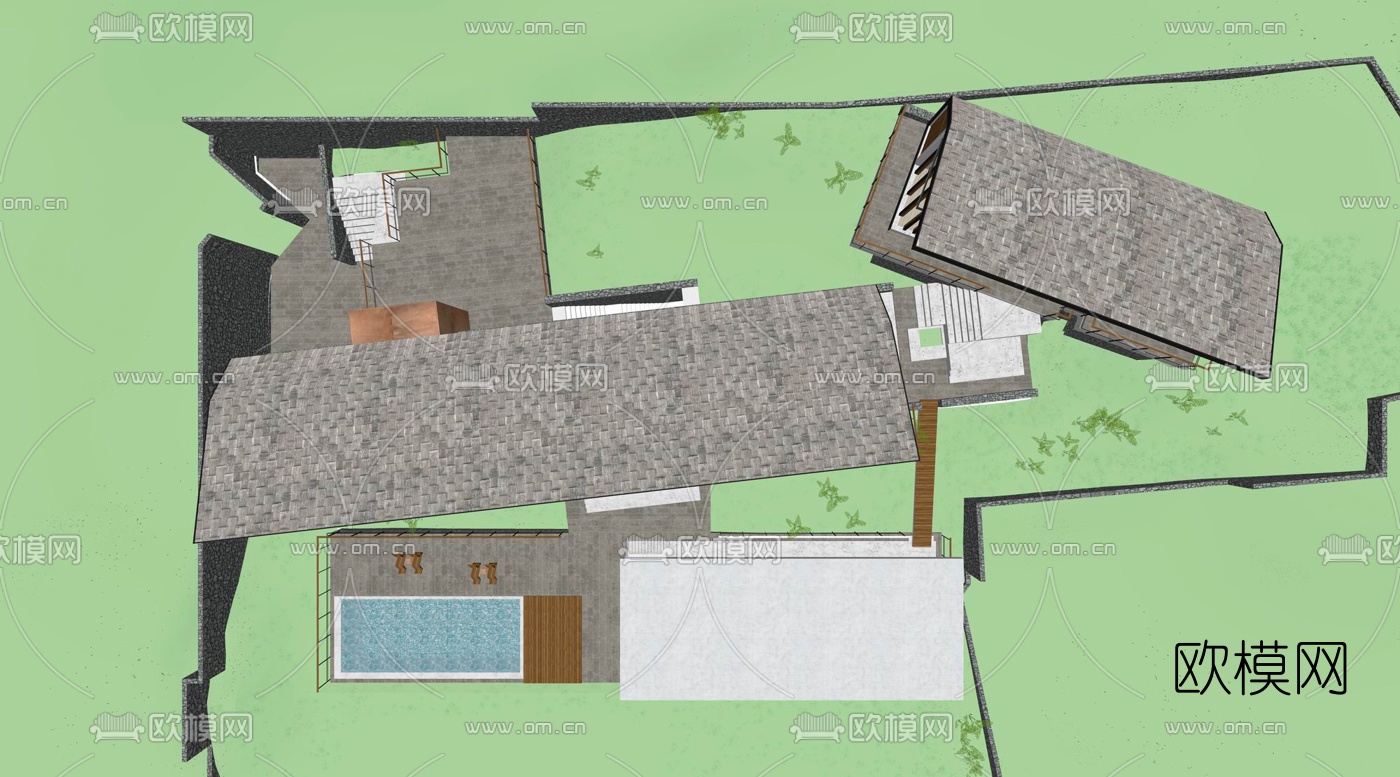 现代民宿酒店外观su模型下载（渲染图3）