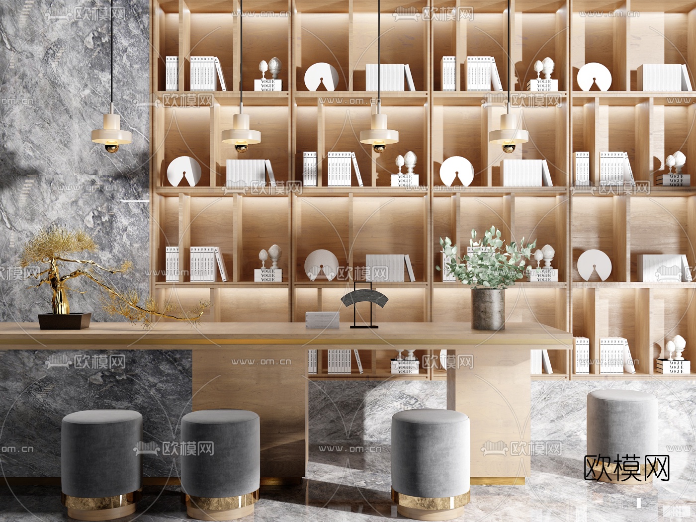 新中式书桌椅组合3d模型下载