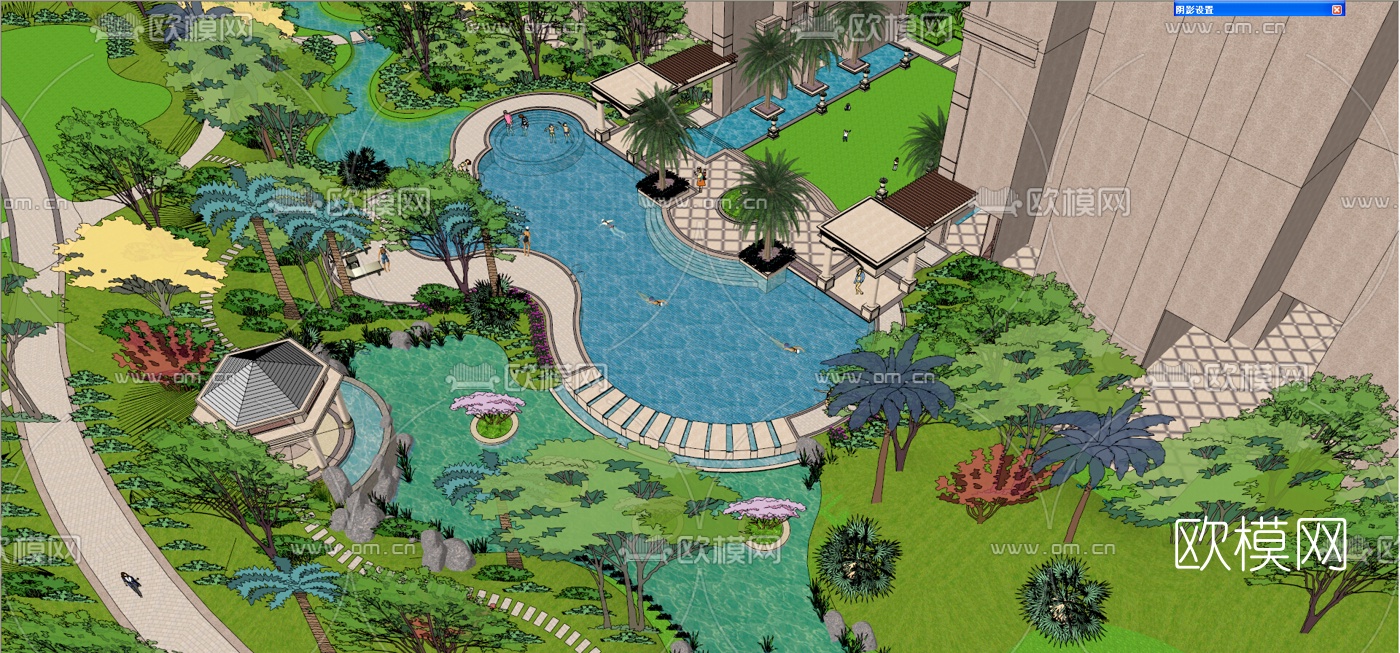 欧式小区景观规划su模型下载（渲染图13）