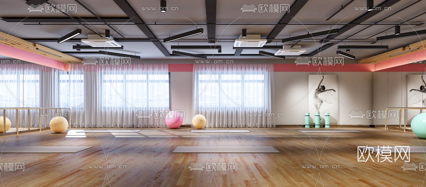 现代舞蹈室瑜伽室3d模型下载
