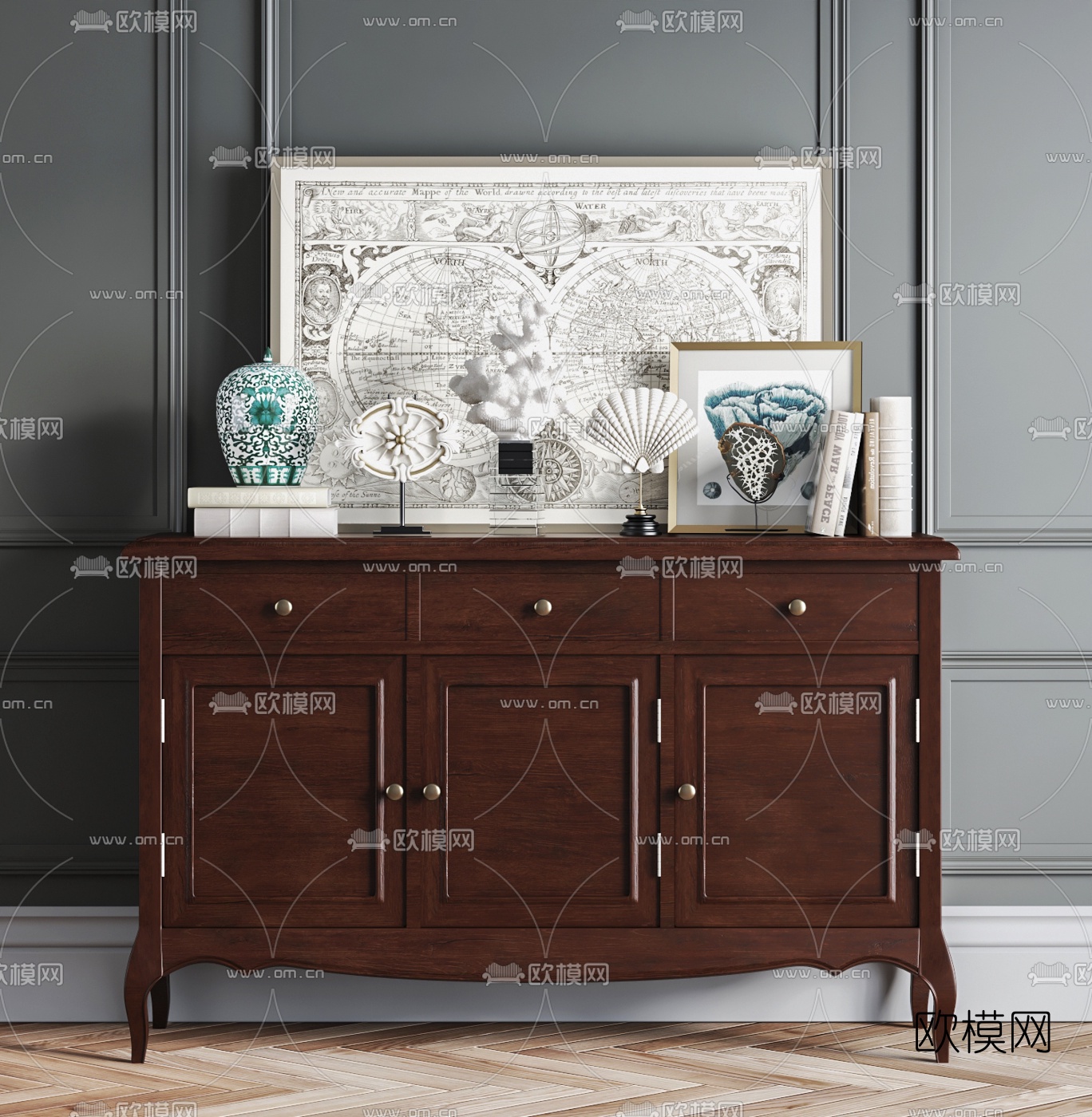 欧式餐边柜摆件3d模型下载