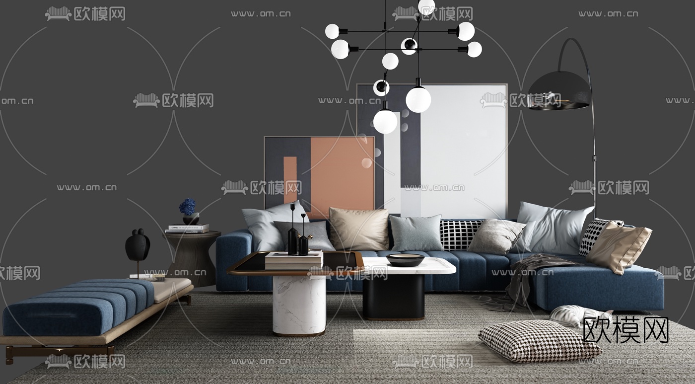 现代沙发组合3d模型-免费3dmax模型库-欧模网