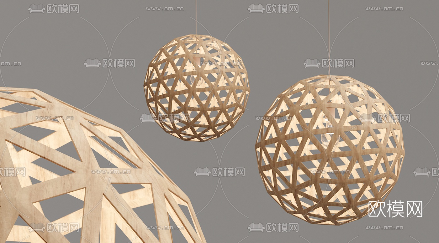 中式木材球形吊灯3d模型下载