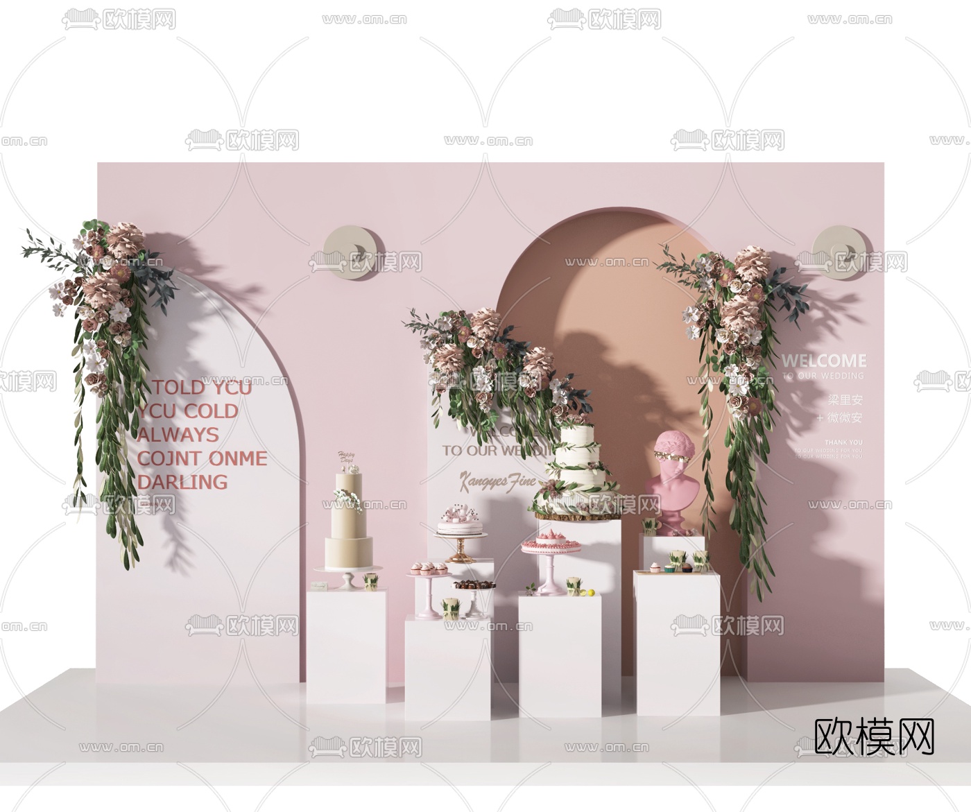 现代婚庆婚礼花艺橱窗美陈3d模型下载