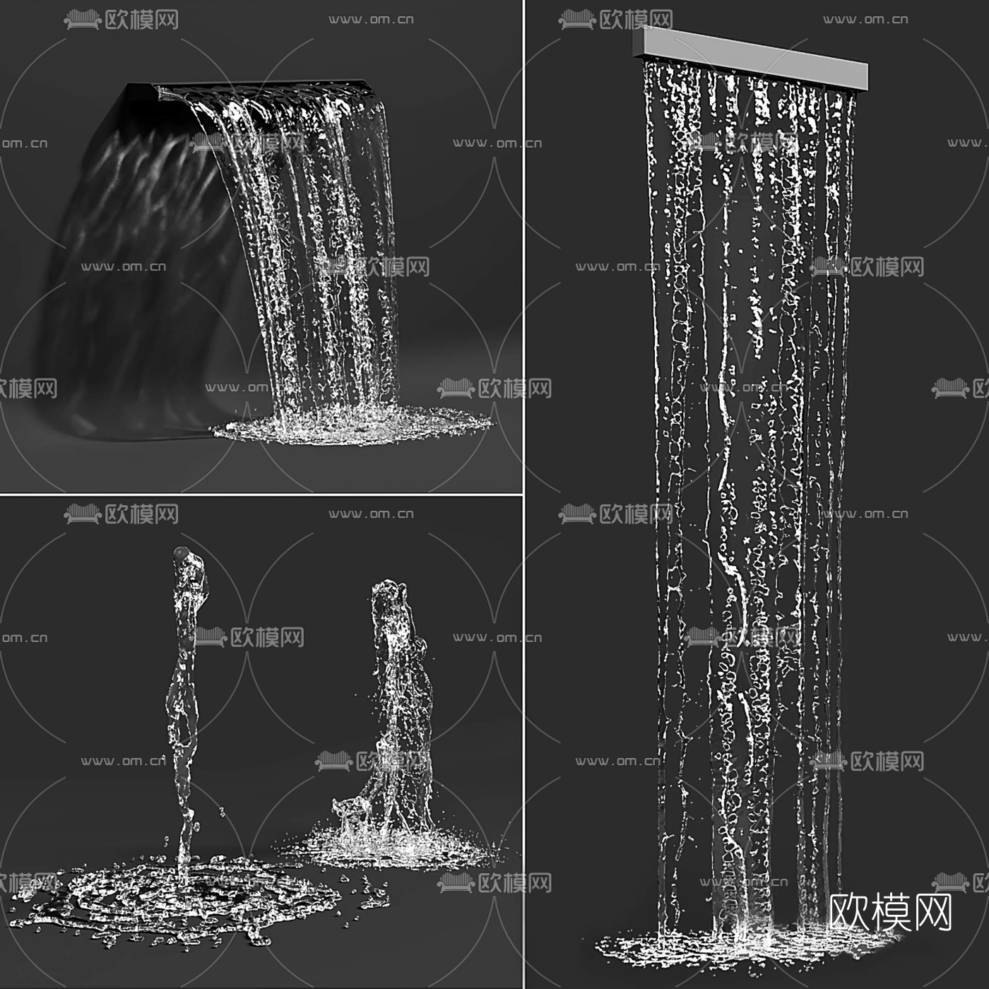 现代庭院水流喷泉3d模型下载