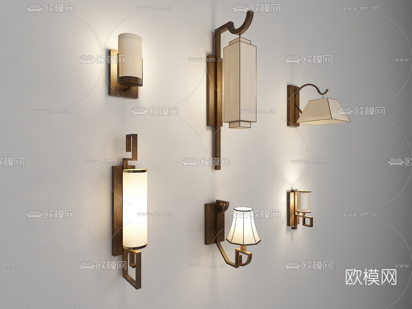 新中式金属壁灯3d模型下载（渲染图1）